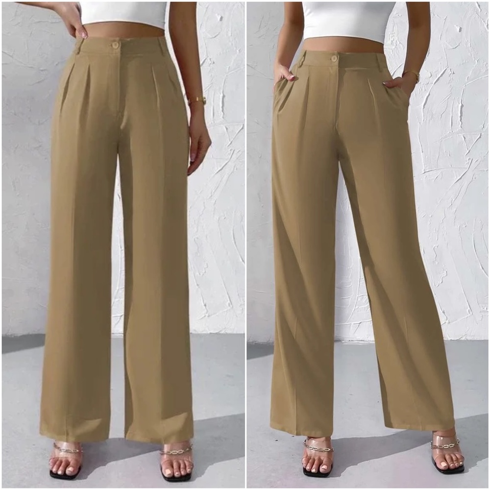 Solid High Waist Wide leg Minimalist Pants - Picture 6 of 8